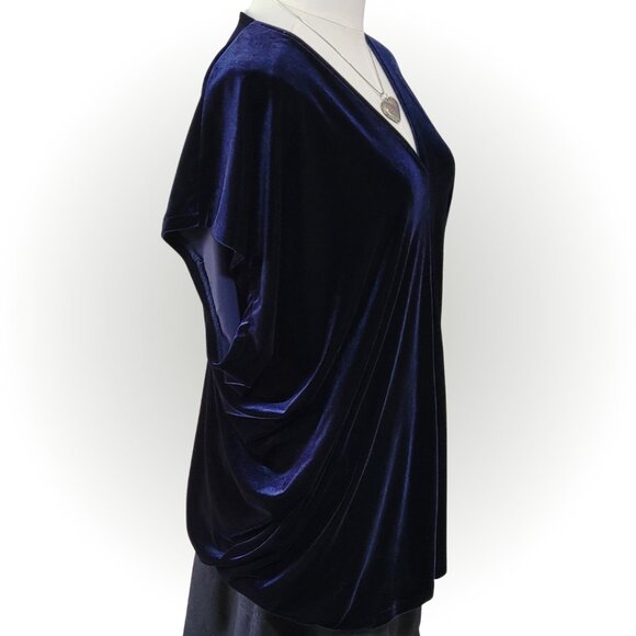 LAND'S END BLUE VELVET VELOUR WOMEN'S TOP BLOUSE EUC L XL - Picture 2 of 9